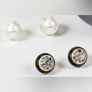 Stella &  Dot Stud Earring Set 2 pair - Pearl,Hematite studs - Great 🎁